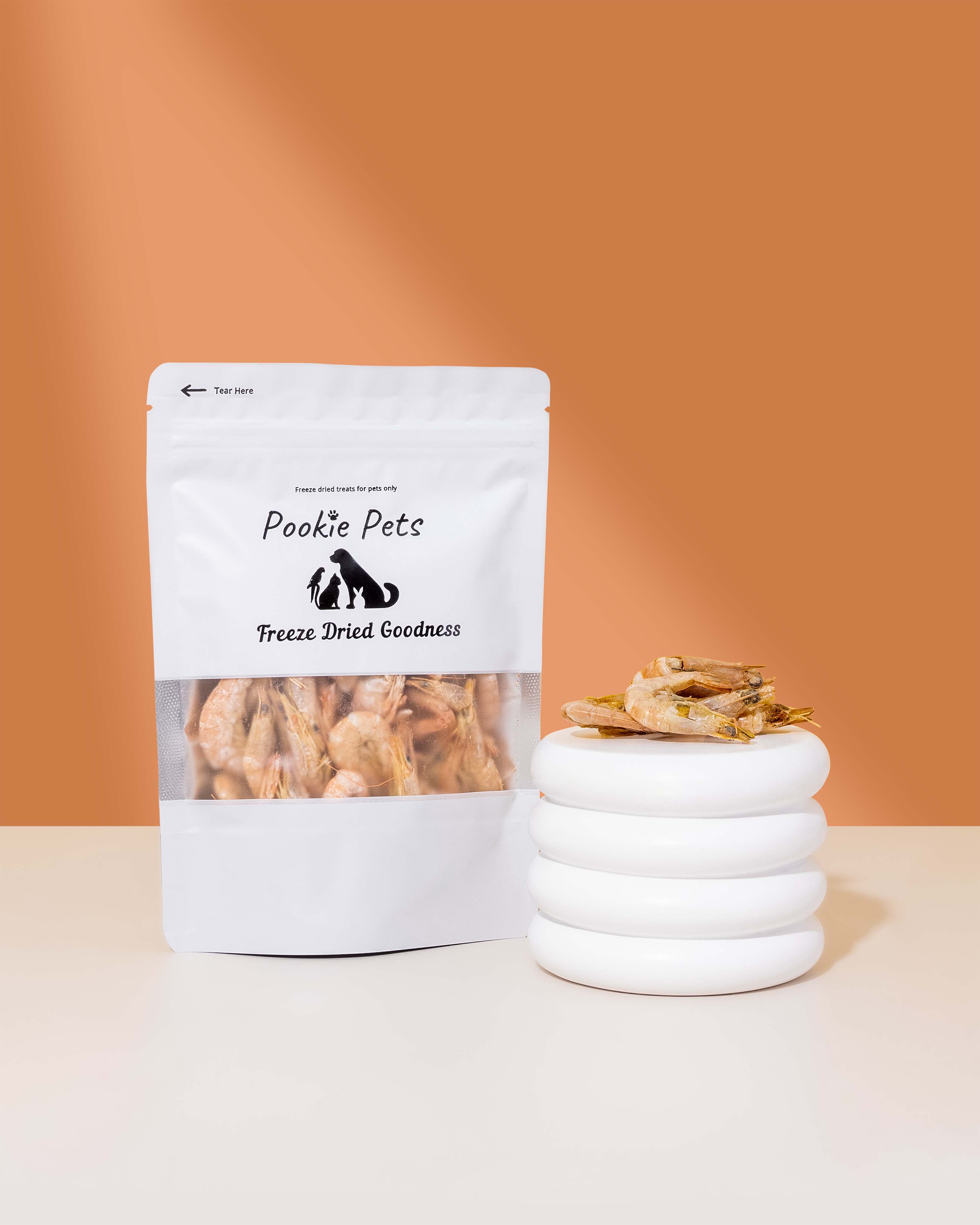 Australian freeze dried prawn treats high in omega-3 protein and calcium for pets