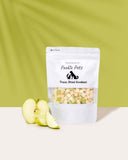Pouch of Pookie Pets freeze-dried pet food with apple slices on a light green background
