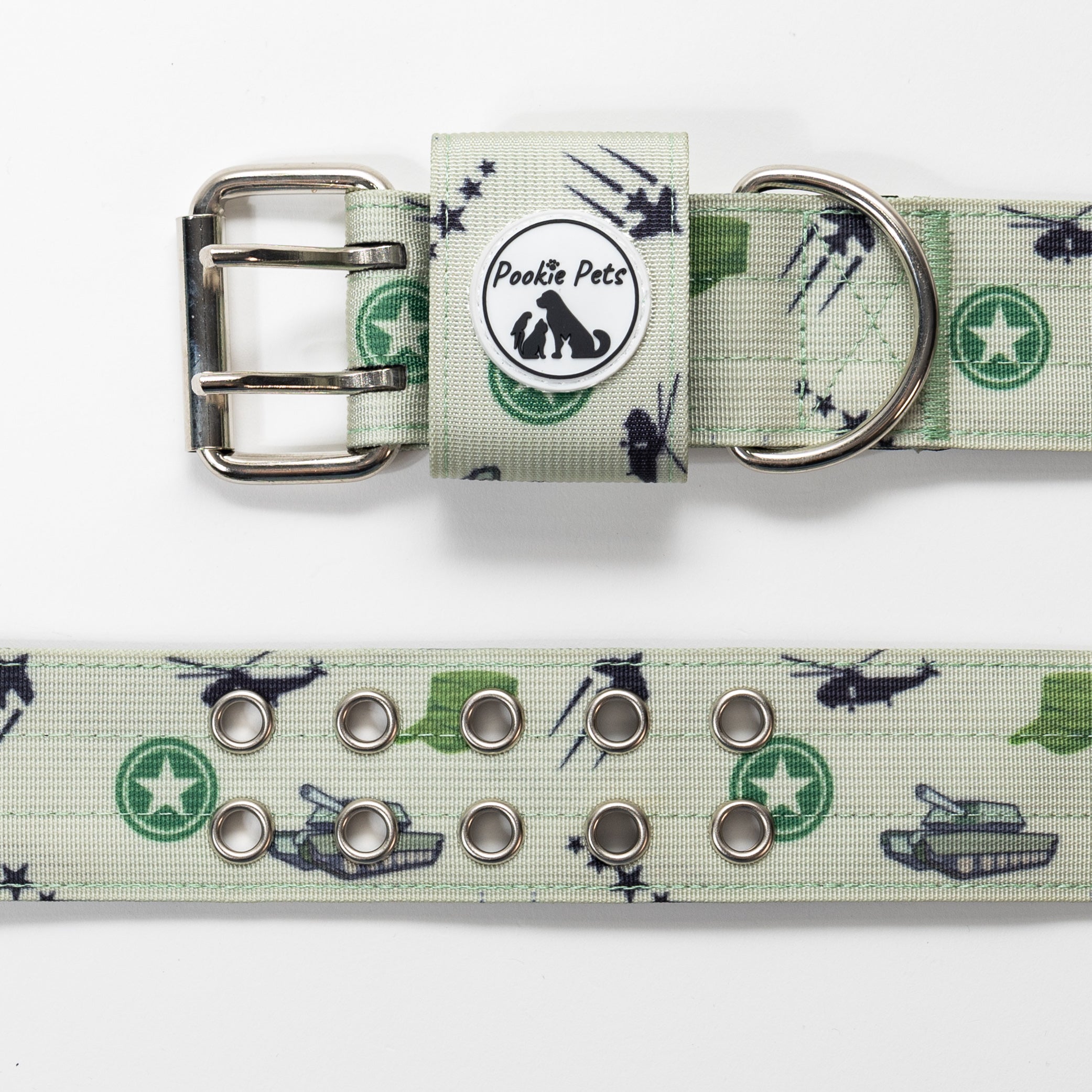 Stylish Army Two Pin Dog Collar for Fashionable Pets - pookie pets