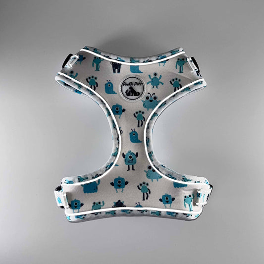 Adjustable Comfort Dog Harness : AQUA MONSTERS Pattern