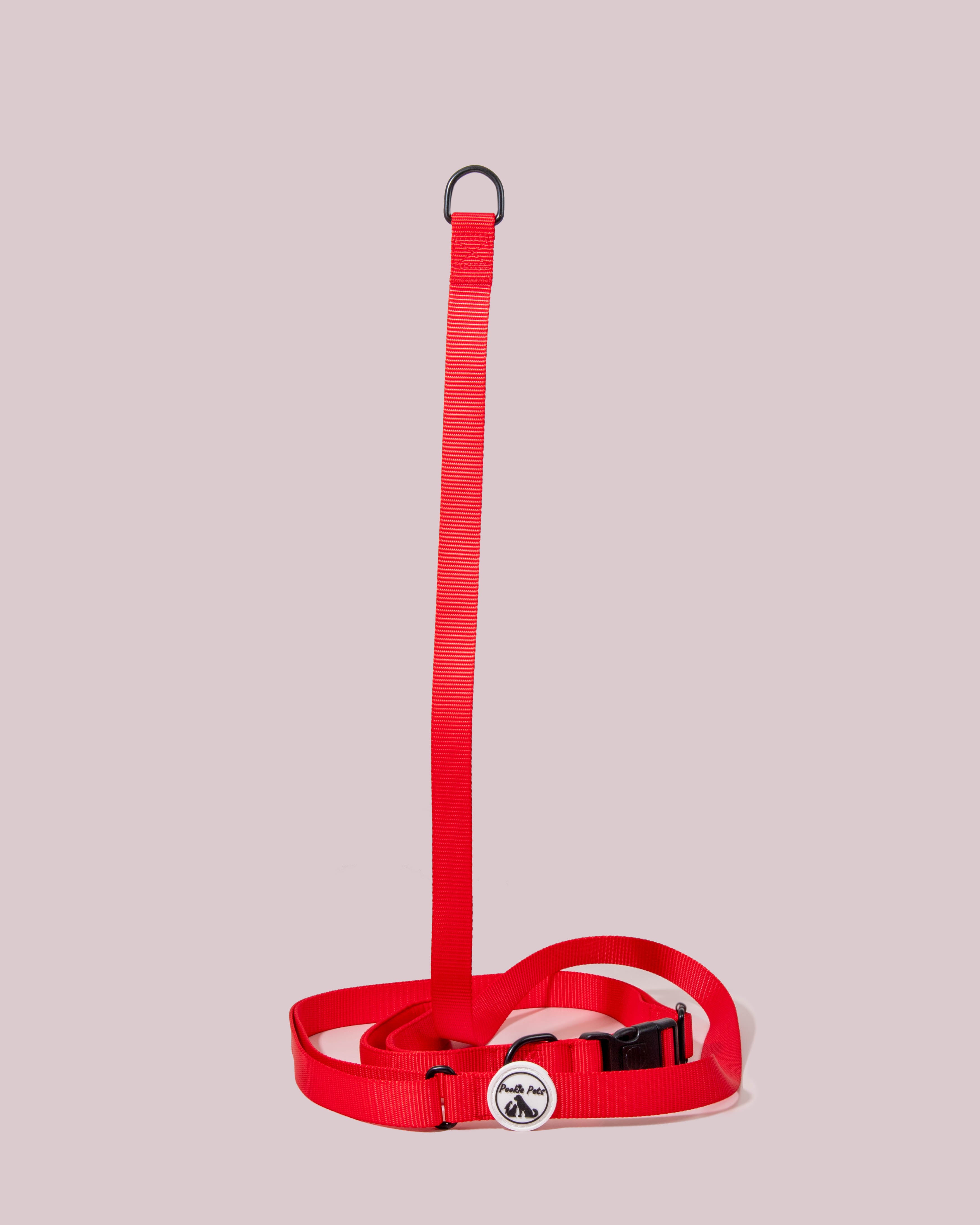 red adjustable slip leash for dogs – hands-free waist clip by Pookie Pets