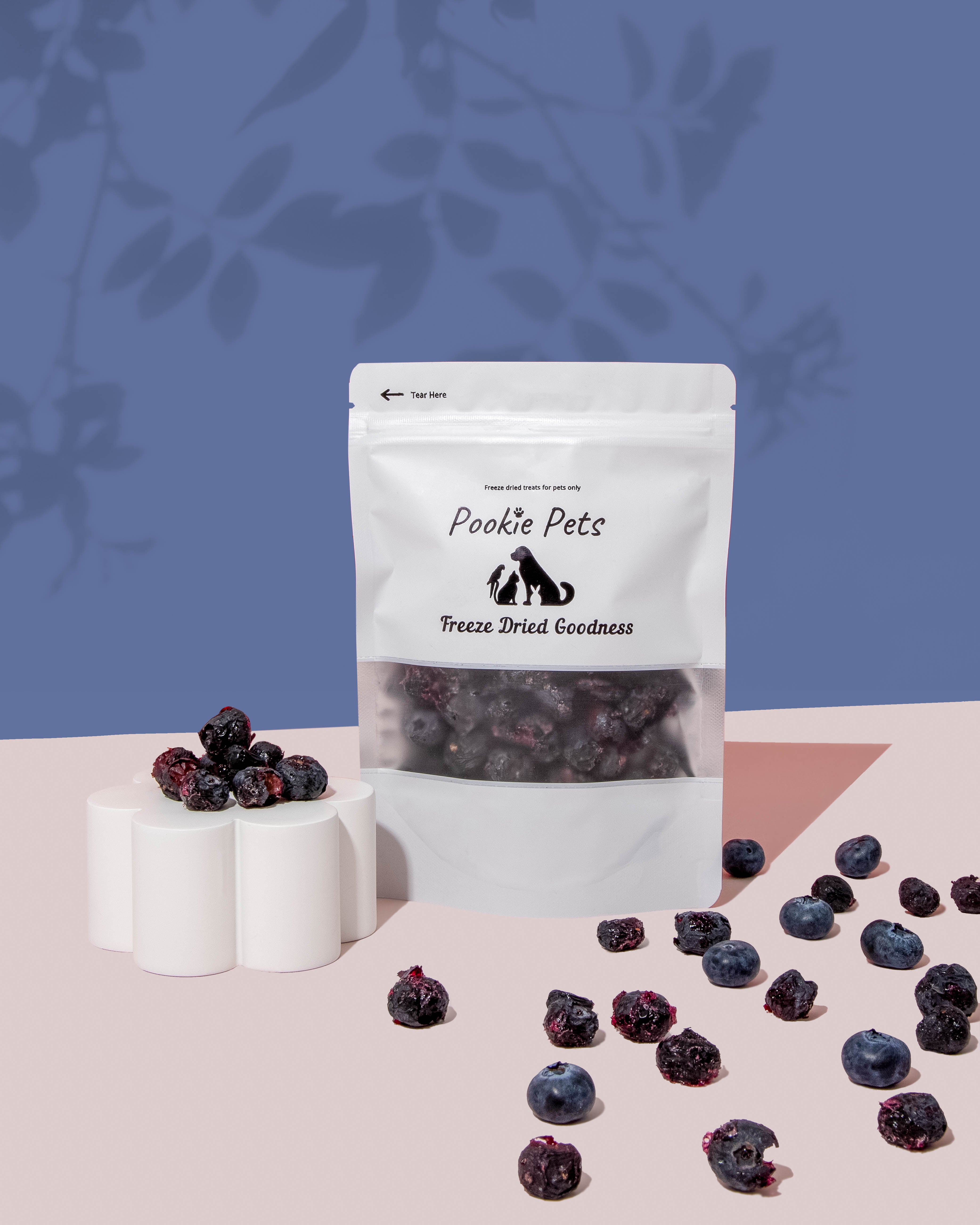 Freeze-dried blueberries for pets – raw, sweet superfood berries in nutrient-rich snack pouch by Pookie Pets