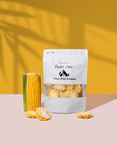 Freeze-dried corn slices for pets – all-natural, crunchy yellow veggie snack in a clear pouch from Pookie Pet