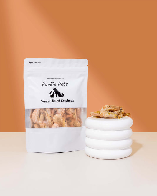 Australian freeze dried prawn treats high in omega-3 protein and calcium for pets