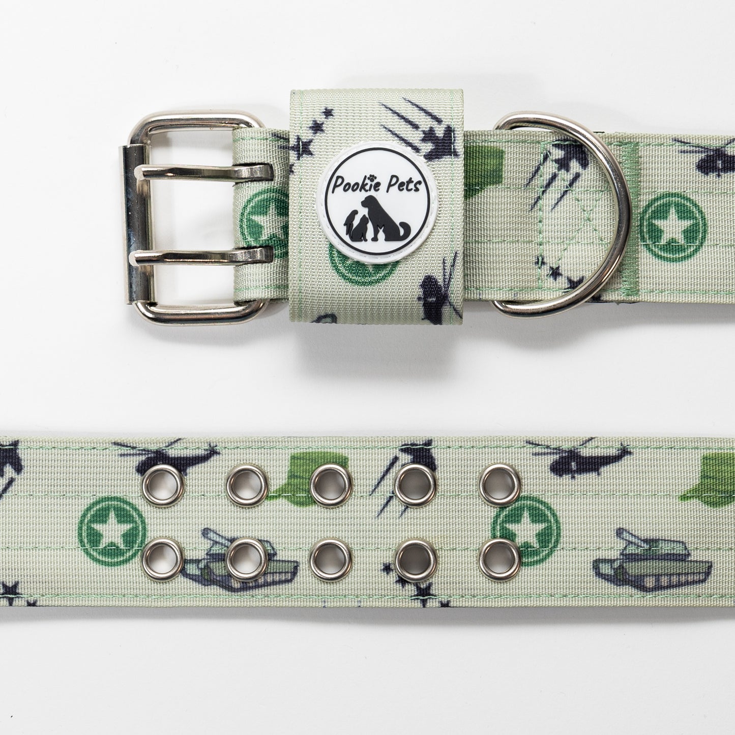 Stylish Army Two Pin Dog Collar for Fashionable Pets - pookie pets