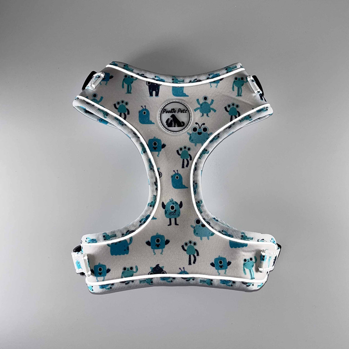 Adjustable Comfort Dog Harness : AQUA MONSTERS Pattern