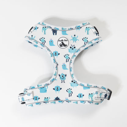 Adjustable Comfort Dog Harness : AQUA MONSTERS Pattern