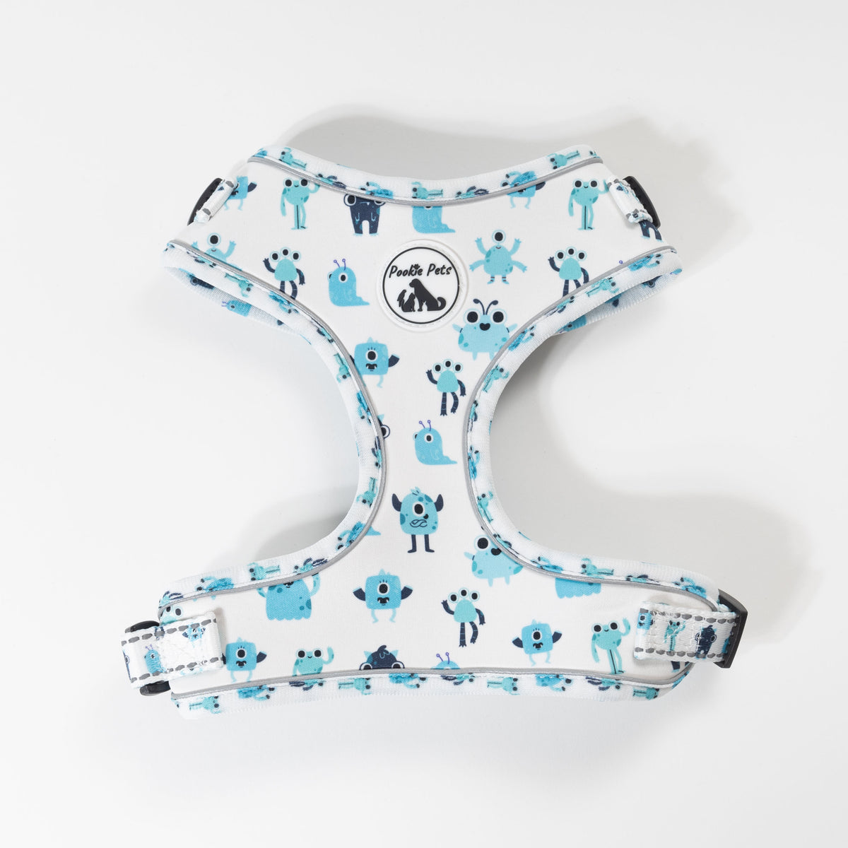 Adjustable Comfort Dog Harness : AQUA MONSTERS Pattern