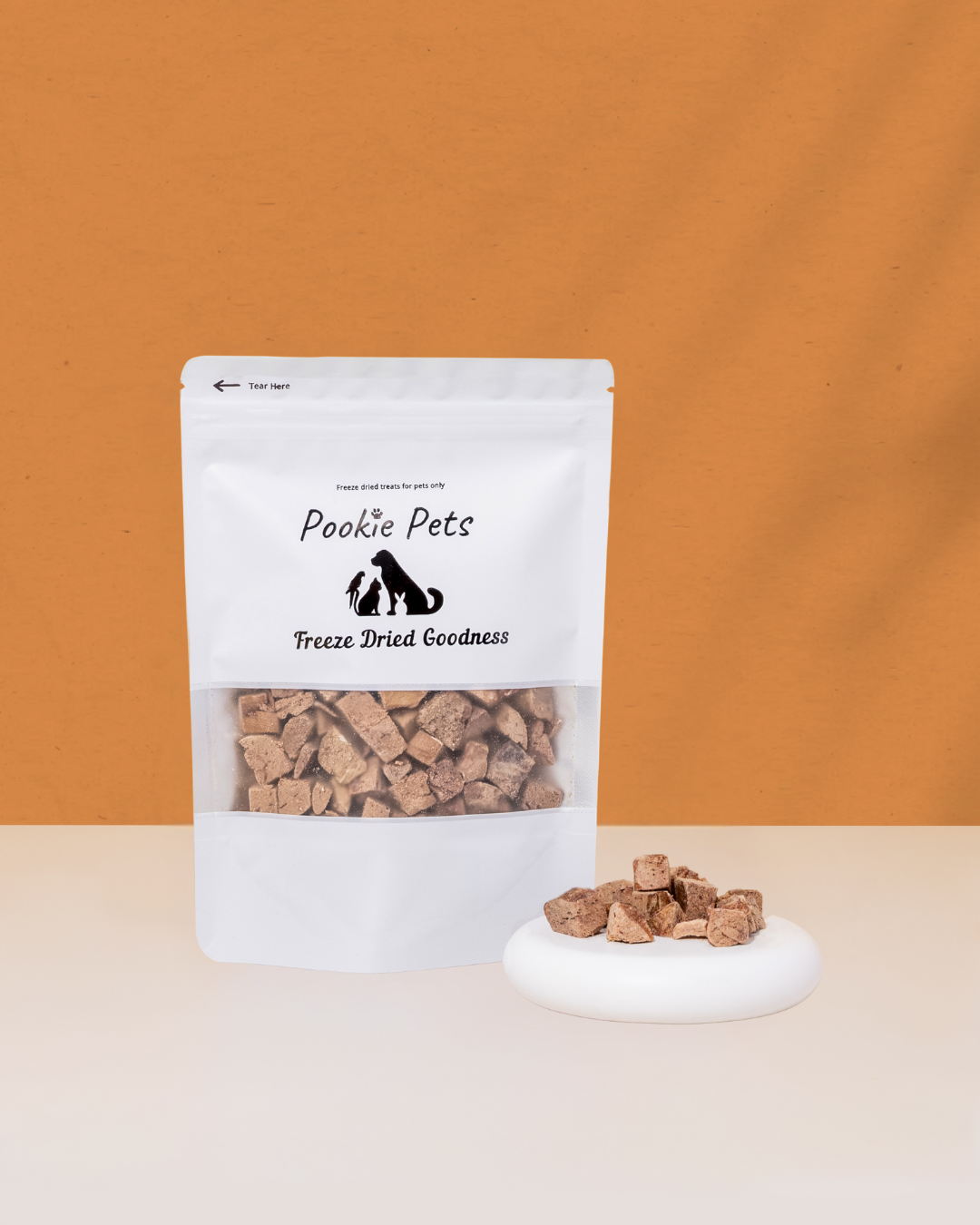 Freeze dried kangaroo pet treats by Pookie Pets in resealable pouch